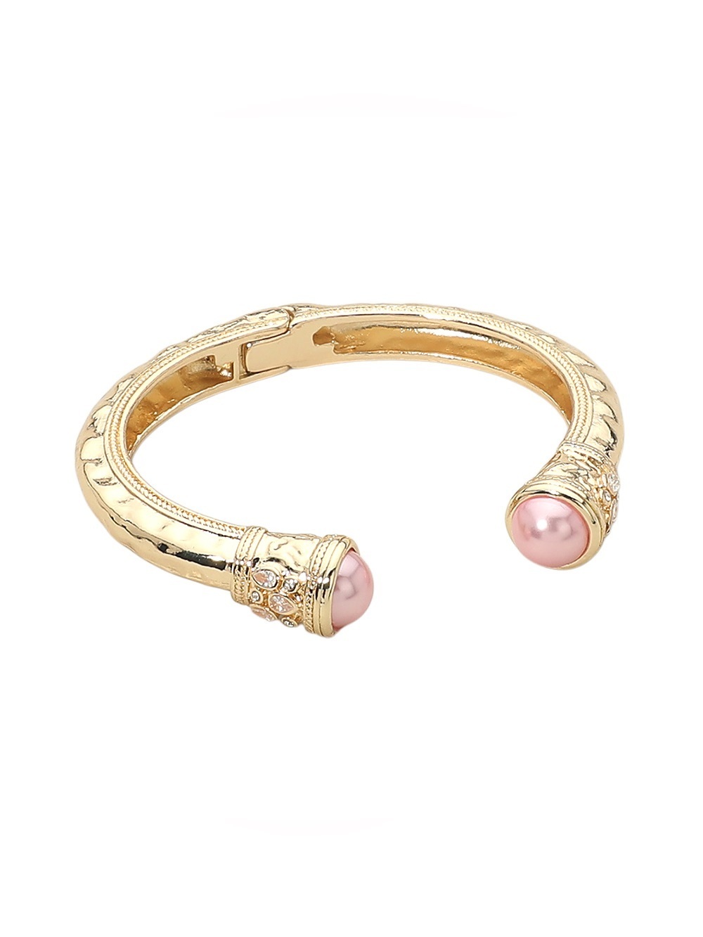 Gold Tone Cuff Bracelet with Pink Pearl Endcaps